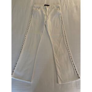 St. Marie Jeans Women's Size 28 White Flare Frayed Bottom Studded A+